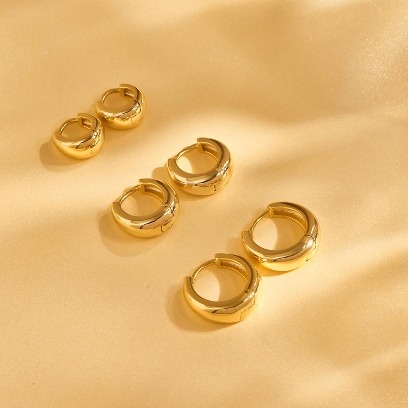 Poxtex Small Sterling Silver Huggie Hoop Earrings Set for Women, Hypoallergenic 14K Gold Plated Hoops Stacks for Multiple Piercings, Dainty Cute Mini Lightweight Cartilage Studs Trendy Jewelry Gift - Image 5